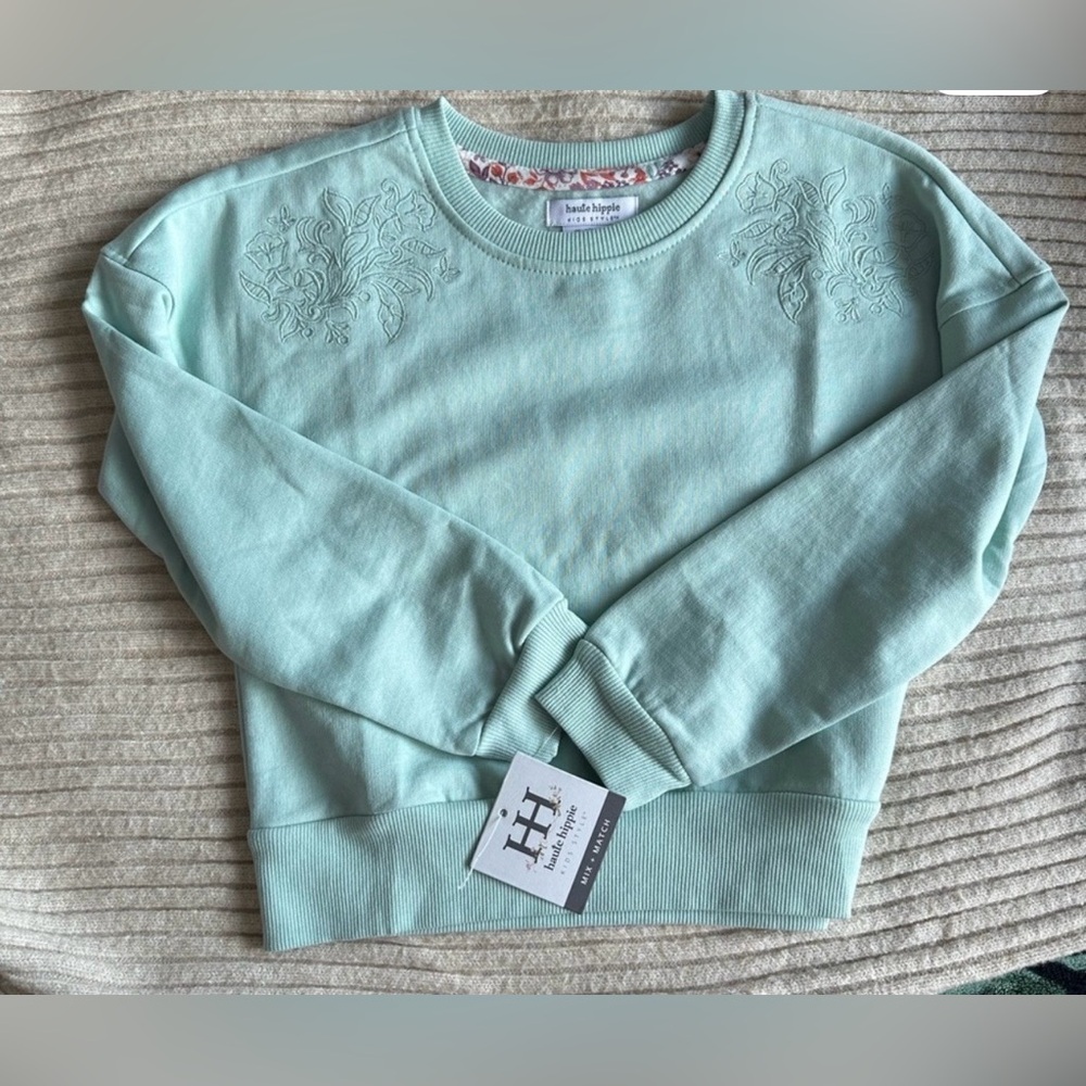 Haute Hippie Girls Mint Green Embroidered Sweatshirt Size 5/6 NWT